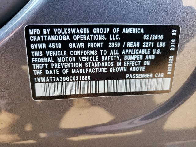 Photo 9 VIN: 1VWAT7A39GC031850 - VOLKSWAGEN PASSAT 