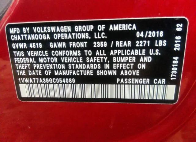 Photo 8 VIN: 1VWAT7A39GC054089 - VOLKSWAGEN PASSAT 