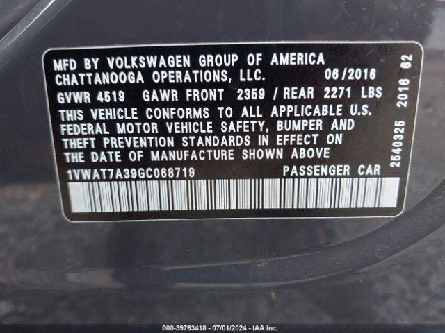 Photo 8 VIN: 1VWAT7A39GC068719 - VOLKSWAGEN PASSAT 