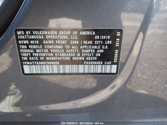 Photo 8 VIN: 1VWAT7A39HC008506 - VOLKSWAGEN PASSAT 