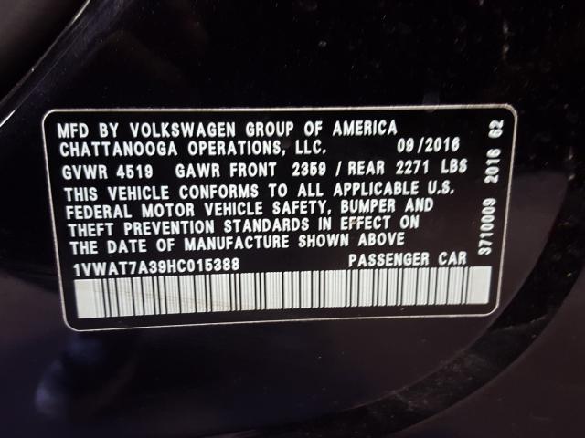 Photo 9 VIN: 1VWAT7A39HC015388 - VOLKSWAGEN PASSAT S 