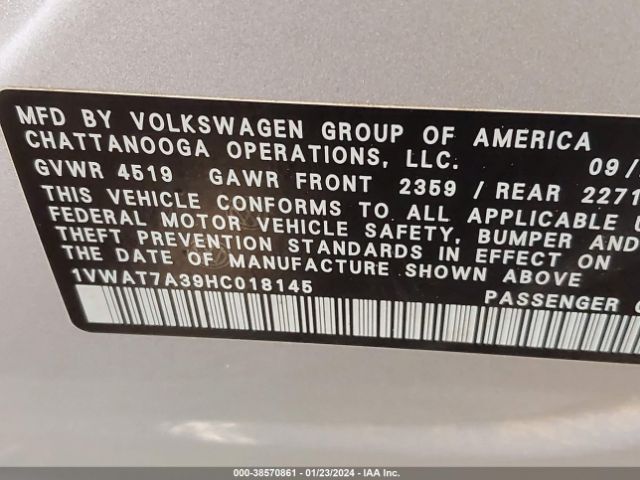 Photo 8 VIN: 1VWAT7A39HC018145 - VOLKSWAGEN PASSAT 