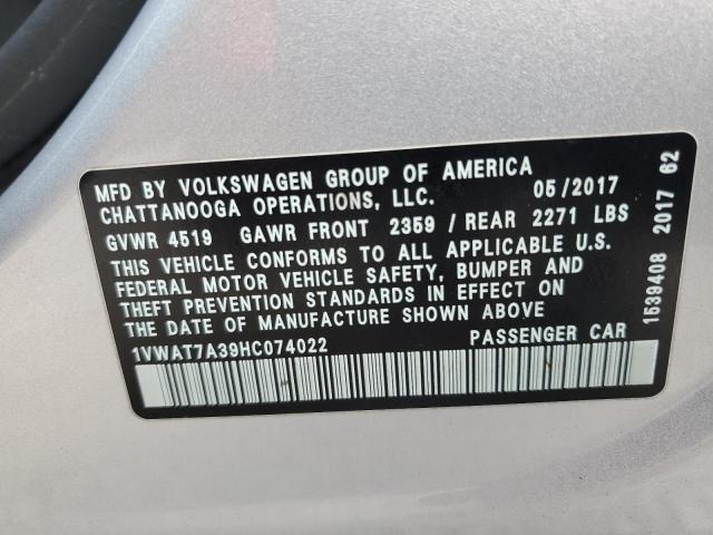 Photo 11 VIN: 1VWAT7A39HC074022 - VOLKSWAGEN PASSAT S 