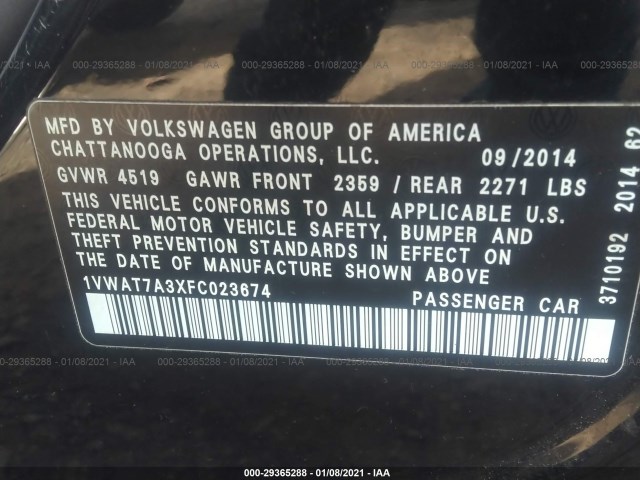 Photo 8 VIN: 1VWAT7A3XFC023674 - VOLKSWAGEN PASSAT 