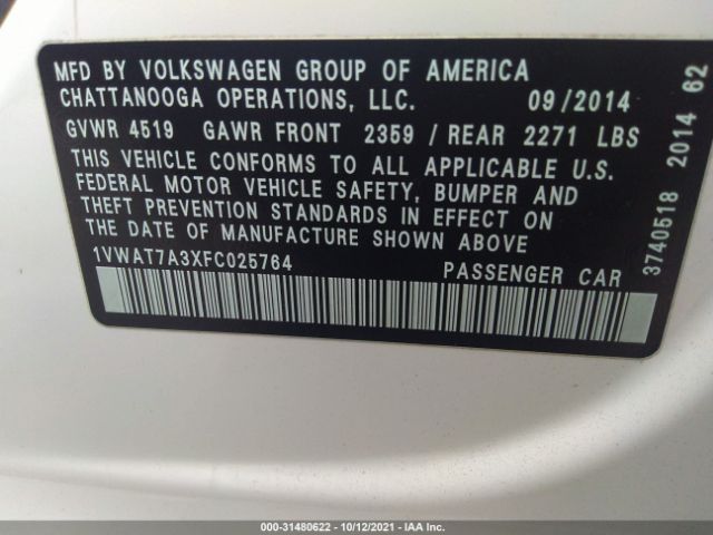 Photo 8 VIN: 1VWAT7A3XFC025764 - VOLKSWAGEN PASSAT 