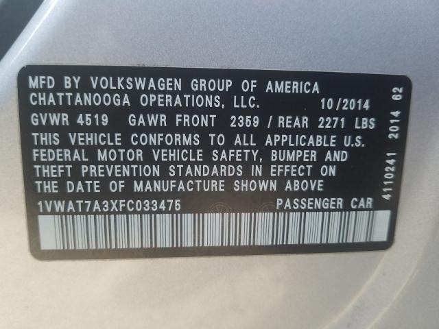 Photo 9 VIN: 1VWAT7A3XFC033475 - VOLKSWAGEN PASSAT 