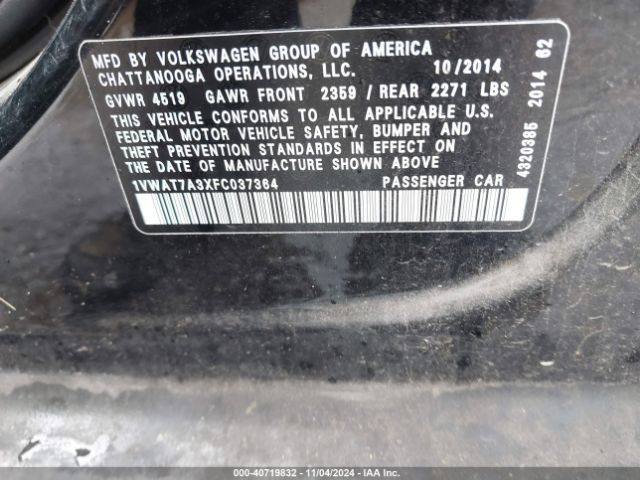 Photo 8 VIN: 1VWAT7A3XFC037364 - VOLKSWAGEN PASSAT 