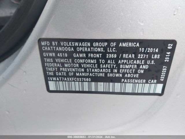 Photo 8 VIN: 1VWAT7A3XFC037560 - VOLKSWAGEN PASSAT 