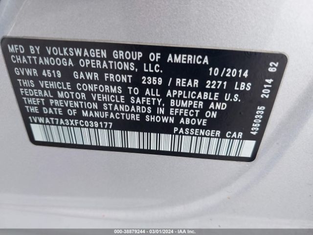 Photo 8 VIN: 1VWAT7A3XFC039177 - VOLKSWAGEN PASSAT 