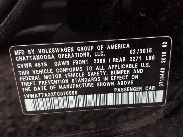 Photo 9 VIN: 1VWAT7A3XFC070090 - VOLKSWAGEN PASSAT 