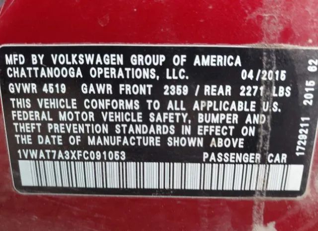 Photo 8 VIN: 1VWAT7A3XFC091053 - VOLKSWAGEN PASSAT 