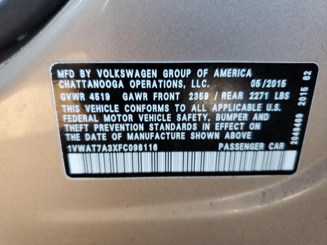 Photo 9 VIN: 1VWAT7A3XFC098116 - VOLKSWAGEN PASSAT 