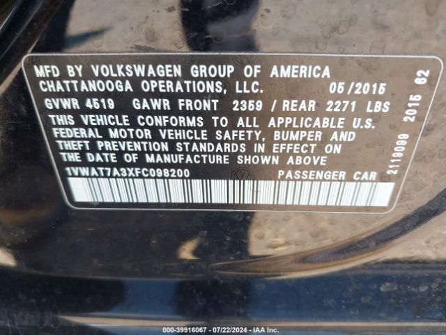 Photo 8 VIN: 1VWAT7A3XFC098200 - VOLKSWAGEN PASSAT 