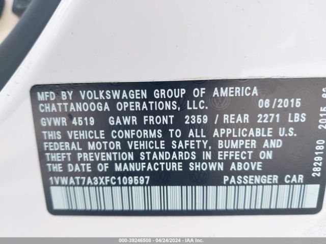 Photo 8 VIN: 1VWAT7A3XFC109597 - VOLKSWAGEN PASSAT 