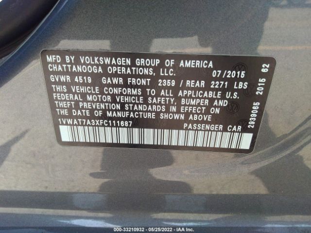 Photo 8 VIN: 1VWAT7A3XFC111687 - VOLKSWAGEN PASSAT 