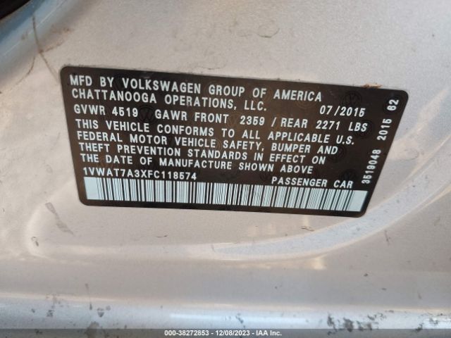 Photo 8 VIN: 1VWAT7A3XFC118574 - VOLKSWAGEN PASSAT 