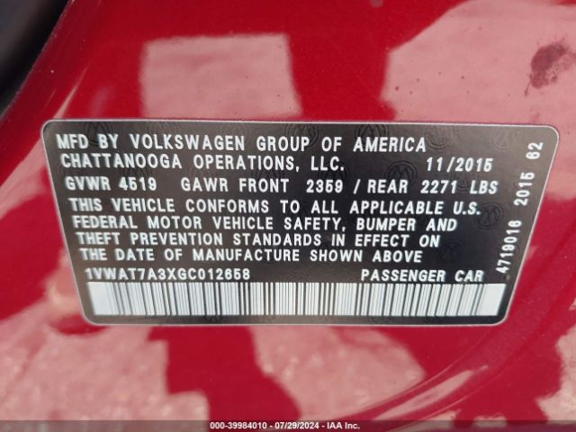 Photo 8 VIN: 1VWAT7A3XGC012658 - VOLKSWAGEN PASSAT 