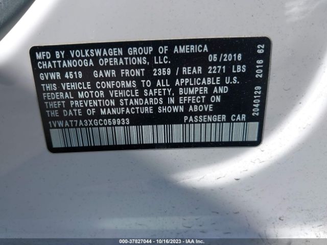 Photo 8 VIN: 1VWAT7A3XGC059933 - VOLKSWAGEN PASSAT 