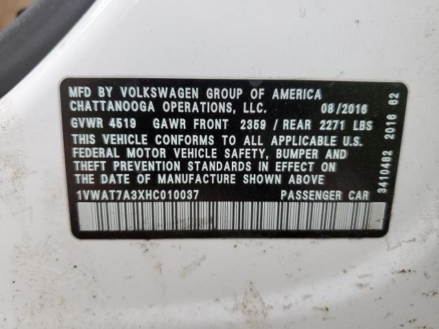 Photo 11 VIN: 1VWAT7A3XHC010037 - VOLKSWAGEN PASSAT 