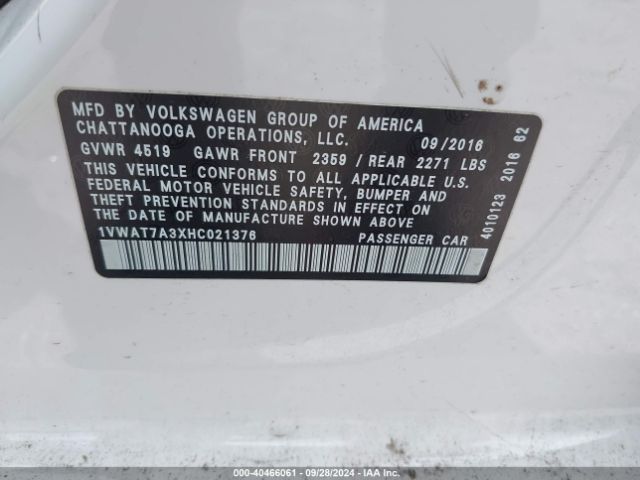 Photo 8 VIN: 1VWAT7A3XHC021376 - VOLKSWAGEN PASSAT 