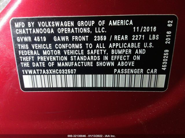 Photo 8 VIN: 1VWAT7A3XHC032507 - VOLKSWAGEN PASSAT 