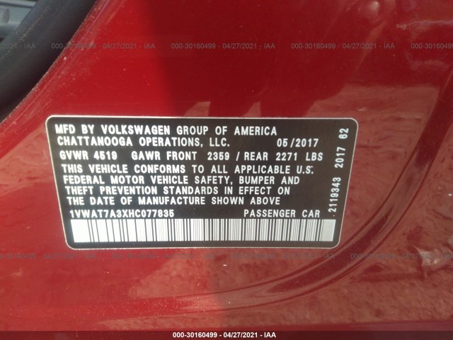 Photo 8 VIN: 1VWAT7A3XHC077835 - VOLKSWAGEN PASSAT 