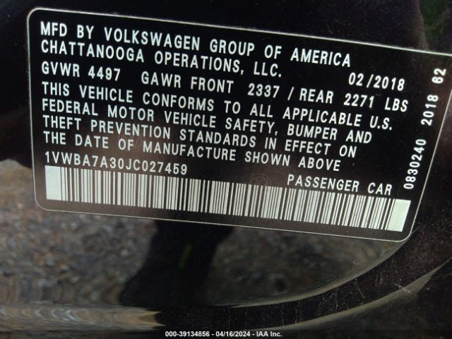 Photo 8 VIN: 1VWBA7A30JC027459 - VOLKSWAGEN PASSAT 