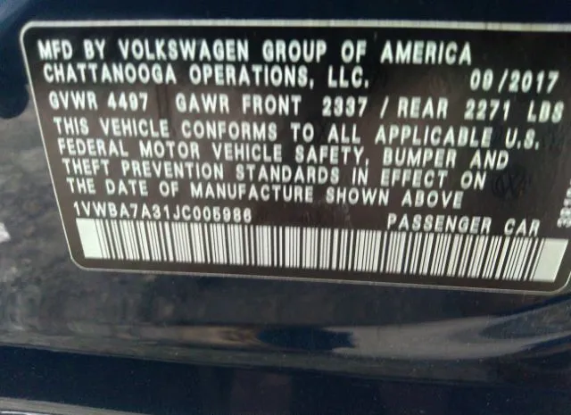 Photo 8 VIN: 1VWBA7A31JC005986 - VOLKSWAGEN PASSAT 