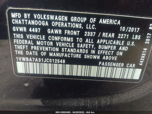 Photo 8 VIN: 1VWBA7A31JC012548 - VOLKSWAGEN PASSAT 