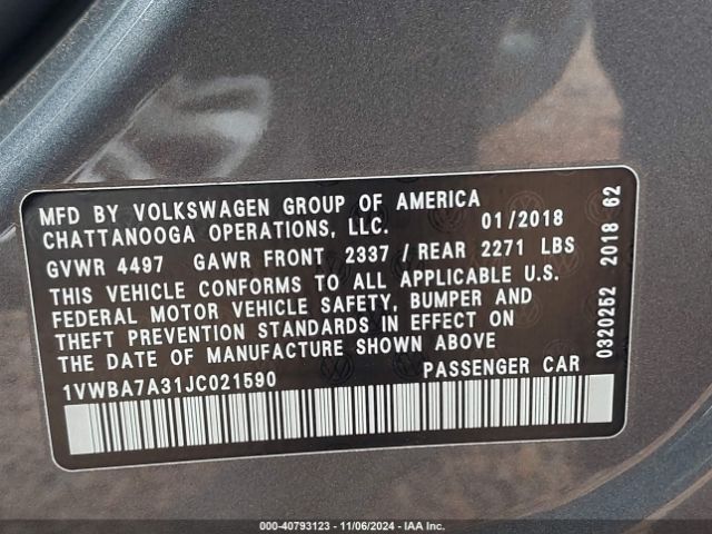 Photo 8 VIN: 1VWBA7A31JC021590 - VOLKSWAGEN PASSAT 