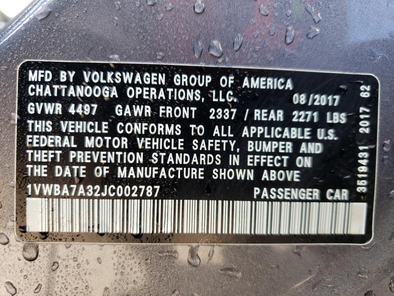 Photo 11 VIN: 1VWBA7A32JC002787 - VOLKSWAGEN PASSAT 