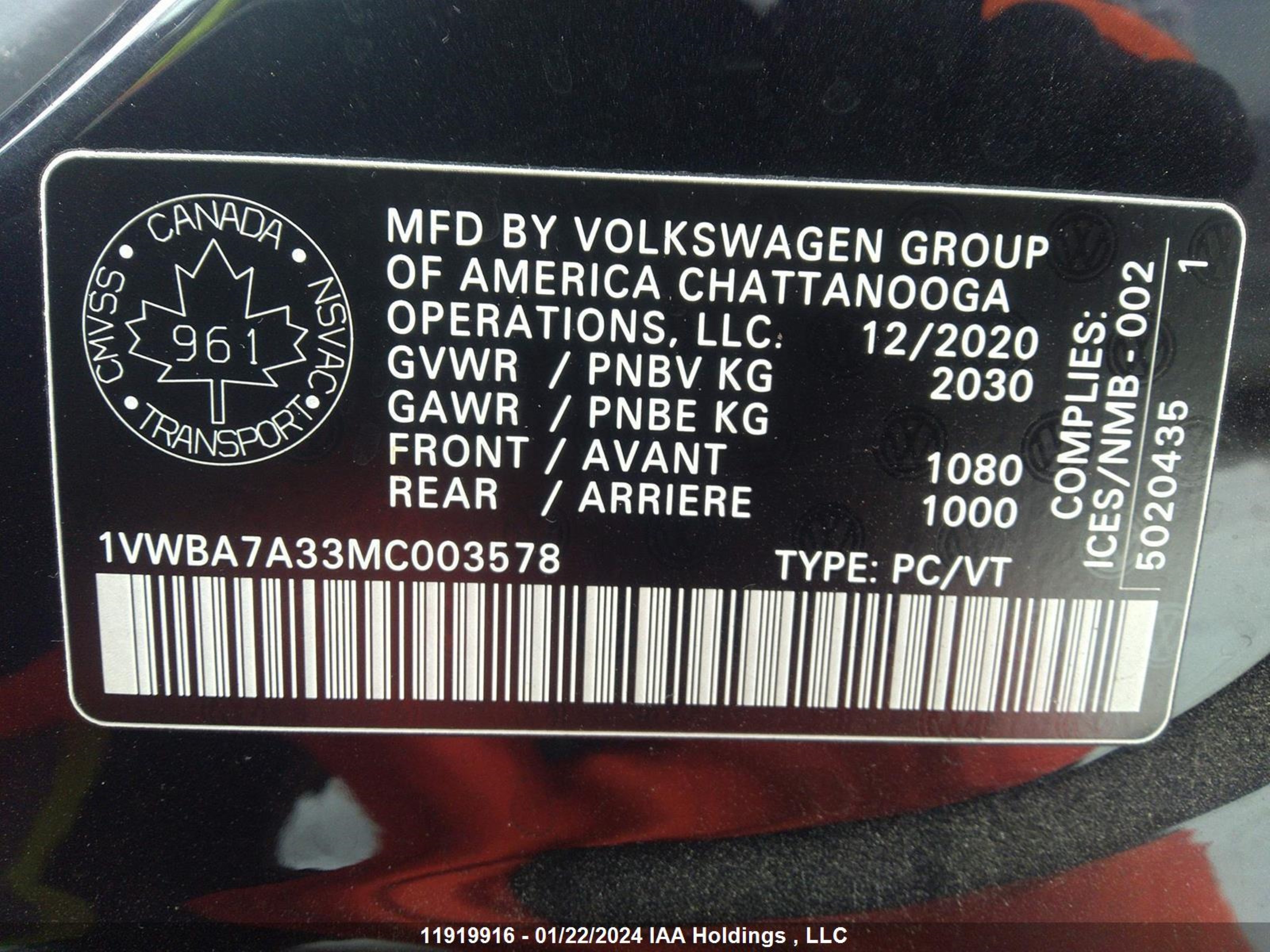 Photo 8 VIN: 1VWBA7A33MC003578 - VOLKSWAGEN PASSAT 