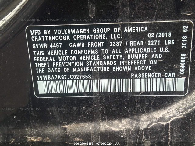 Photo 8 VIN: 1VWBA7A37JC027653 - VOLKSWAGEN PASSAT 