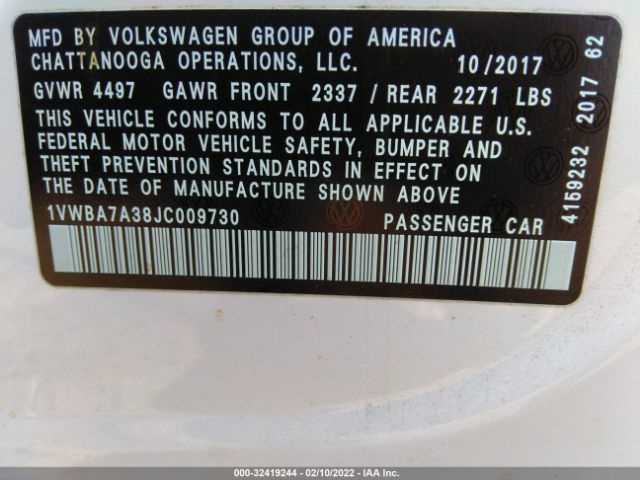 Photo 8 VIN: 1VWBA7A38JC009730 - VOLKSWAGEN PASSAT 