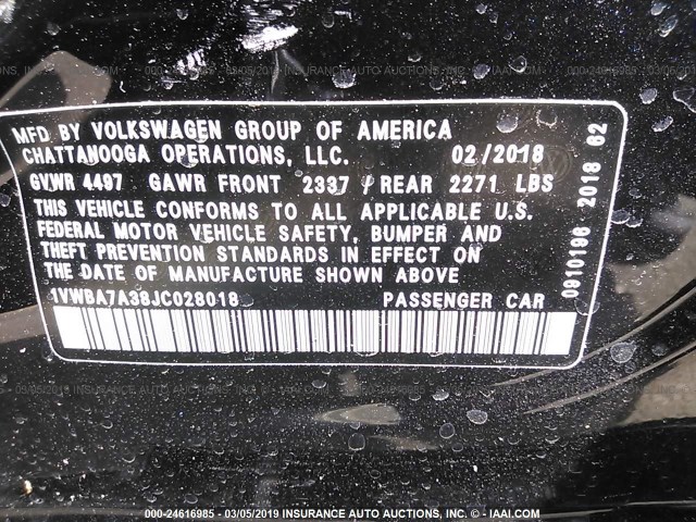 Photo 8 VIN: 1VWBA7A38JC028018 - VOLKSWAGEN PASSAT 