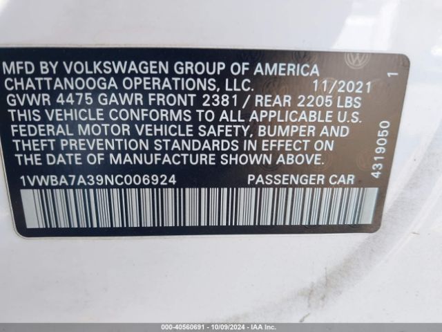 Photo 8 VIN: 1VWBA7A39NC006924 - VOLKSWAGEN PASSAT 