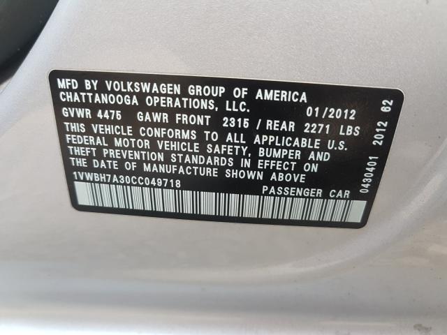 Photo 9 VIN: 1VWBH7A30CC049718 - VOLKSWAGEN PASSAT 