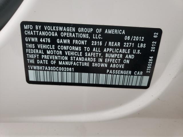 Photo 9 VIN: 1VWBH7A30DC002061 - VOLKSWAGEN PASSAT 