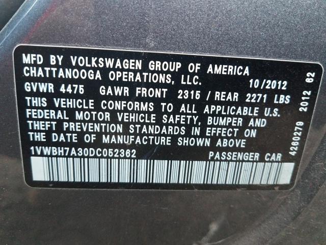 Photo 9 VIN: 1VWBH7A30DC052362 - VOLKSWAGEN PASSAT SE 