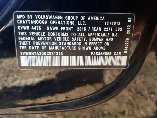 Photo 9 VIN: 1VWBH7A30DC081313 - VOLKSWAGEN PASSAT 