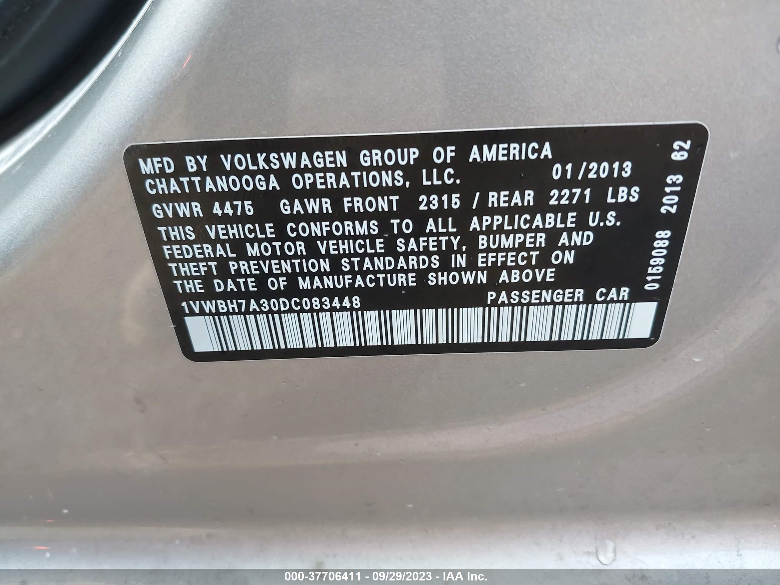 Photo 8 VIN: 1VWBH7A30DC083448 - VOLKSWAGEN PASSAT 