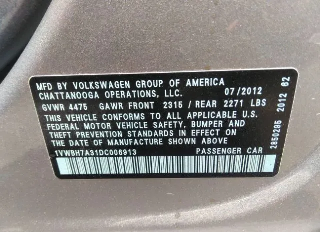 Photo 8 VIN: 1VWBH7A31DC006913 - VOLKSWAGEN PASSAT 