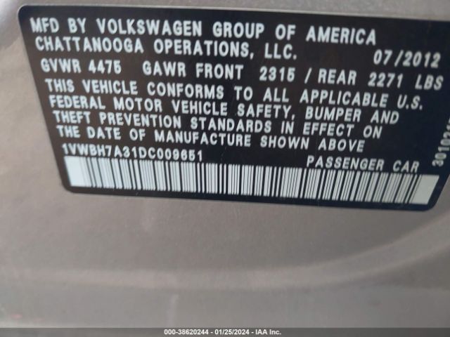 Photo 8 VIN: 1VWBH7A31DC009651 - VOLKSWAGEN PASSAT 