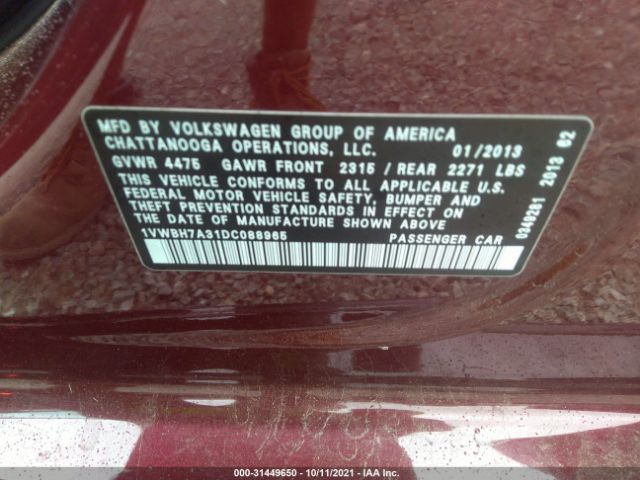 Photo 8 VIN: 1VWBH7A31DC088965 - VOLKSWAGEN PASSAT 