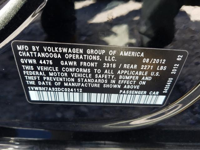 Photo 9 VIN: 1VWBH7A32DC024112 - VOLKSWAGEN PASSAT 