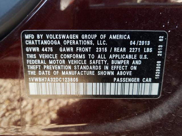 Photo 9 VIN: 1VWBH7A32DC123805 - VOLKSWAGEN PASSAT 