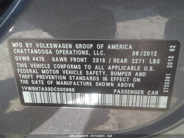 Photo 8 VIN: 1VWBH7A33DC000966 - VOLKSWAGEN PASSAT 