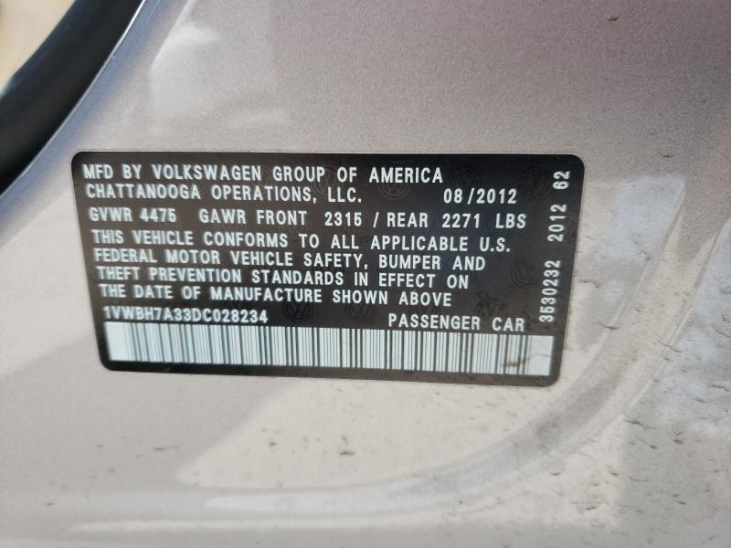 Photo 9 VIN: 1VWBH7A33DC028234 - VOLKSWAGEN PASSAT 