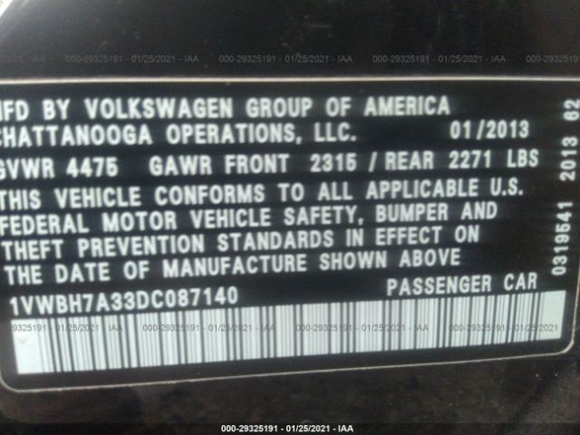 Photo 8 VIN: 1VWBH7A33DC087140 - VOLKSWAGEN PASSAT 