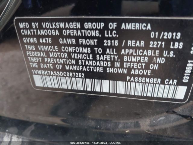 Photo 8 VIN: 1VWBH7A33DC087252 - VOLKSWAGEN PASSAT 